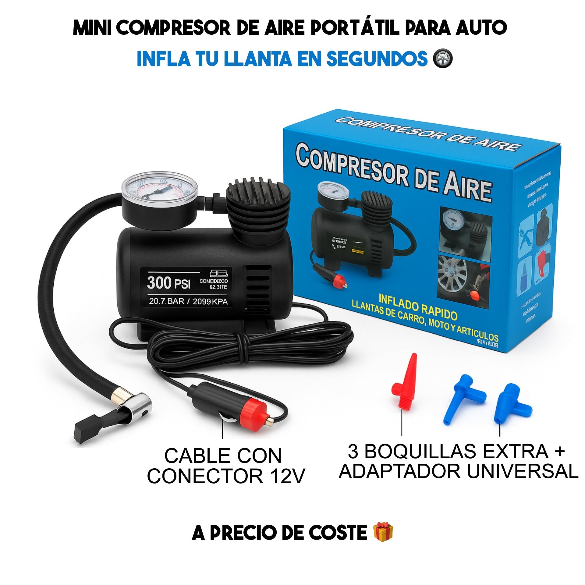 Mini Compresor de Aire Portátil para Auto – Infla tu llanta en segundos 🛞🎁