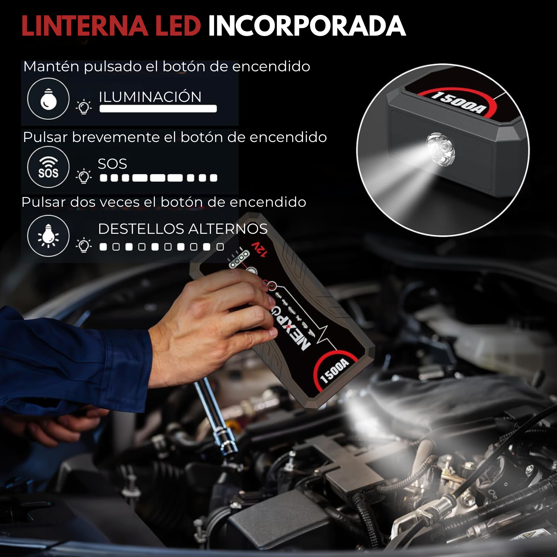 (PROMOCIÓN DE DÍA DE LA MADRE) Arrancador de Coches NexPower | Carga Rápida | Pinzas Inteligentes | Linterna 🎁