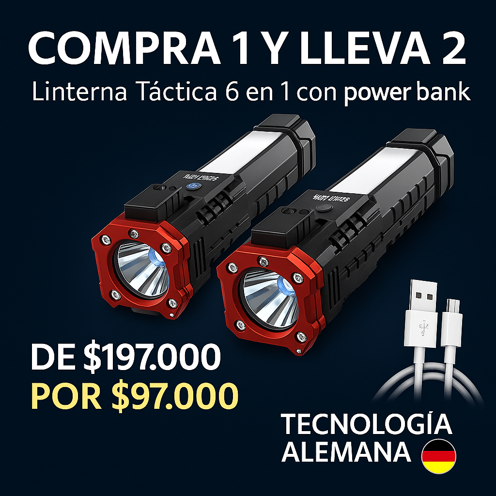 [COMPRA 1 Y LLEVA 2] Linterna Táctica Súper Potente 6 en 1 🎁